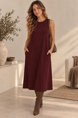 Wilfred Aritzia Midi Dress Size S Burgundy Wine Sleeveless Minimalist Pockets